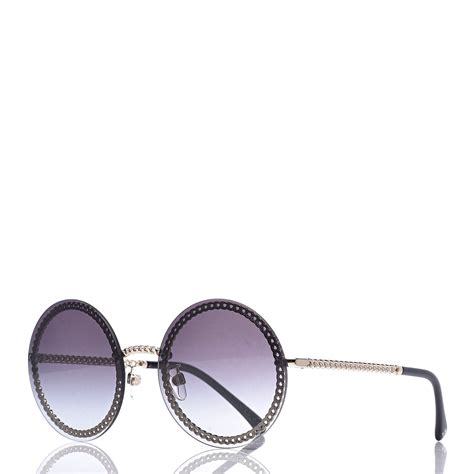 chanel black vintage round sunglasses|chanel round sunglasses with chain.